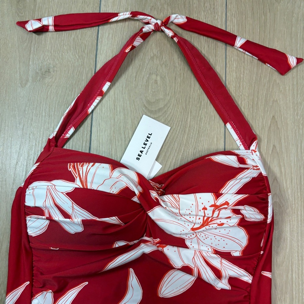 Sea Level Australia Leilana Twist Floral One Piece Swimsuit Ruby Red Halter 10 - Picture 4 of 10